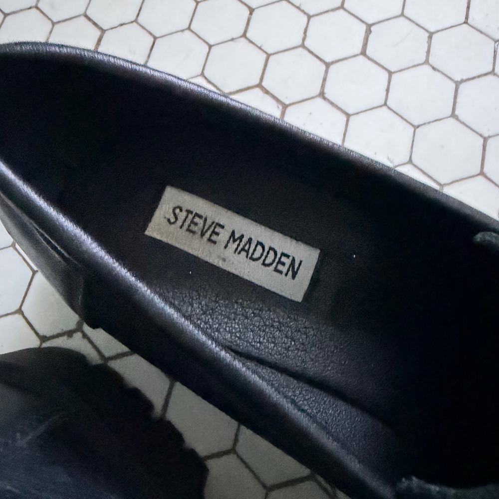 Steve Madden Loafers Black Leather Chunky Lug Sole Platform Penny Shoes 8 - Picture 5 of 6